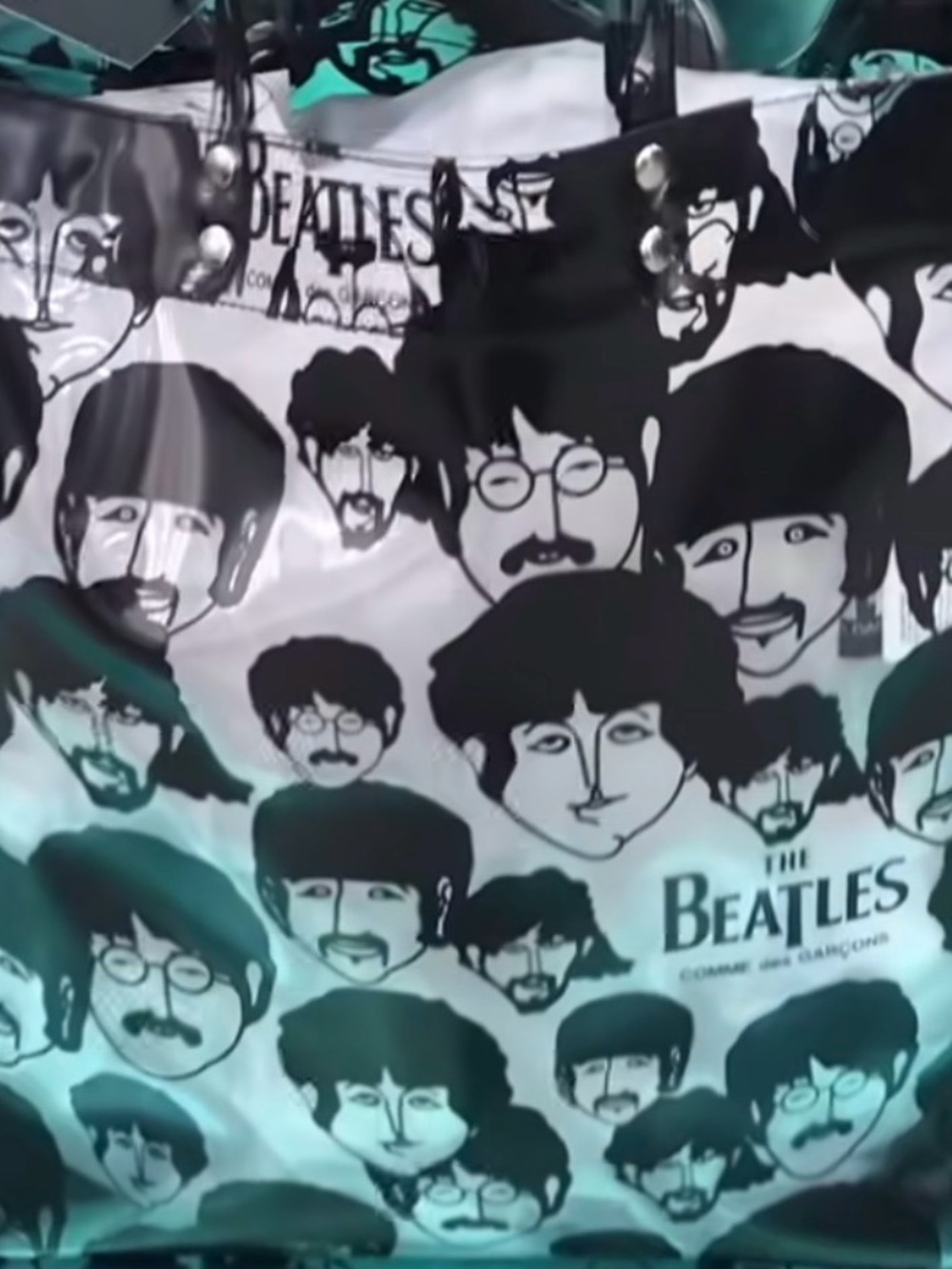 Comme des Garçons Black & White Beatles Graphic Tote Bag
